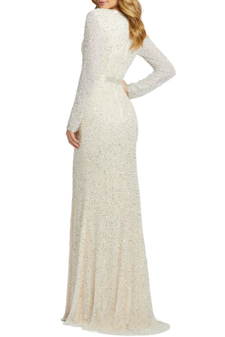 Sequin Beaded Long Sleeve Gown, Alternate, color, OYSTER