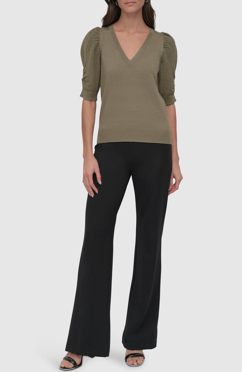DKNY Puff Sleeve V-Neck Sweater, Alternate, color, Utility Green
