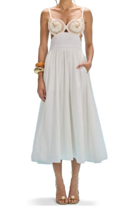Seaweed Shell Embroidered Midi Dress