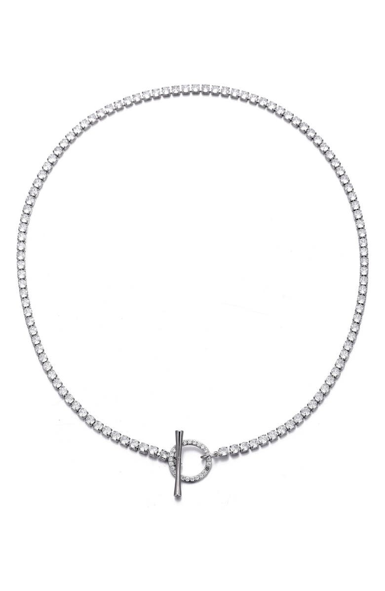 Adornia Crystal Toggle Tennis Necklace, Alternate, color, Silver