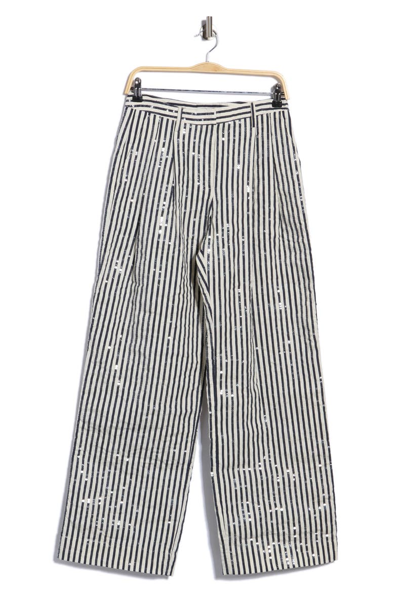Sulli Sequin Striped Wide Leg Trousers, Main, color, INDIGO / WHITE