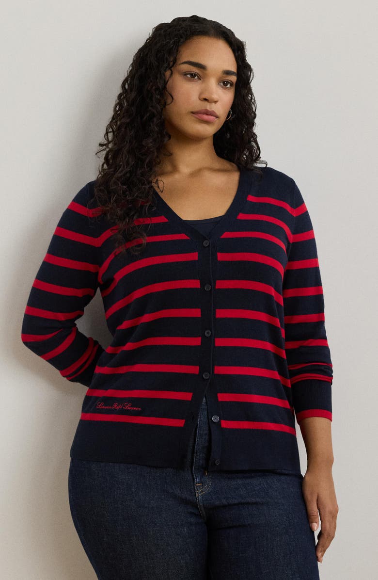 Lauren Ralph Lauren Stripe Cotton & Modal Cardigan, Alternate, color,