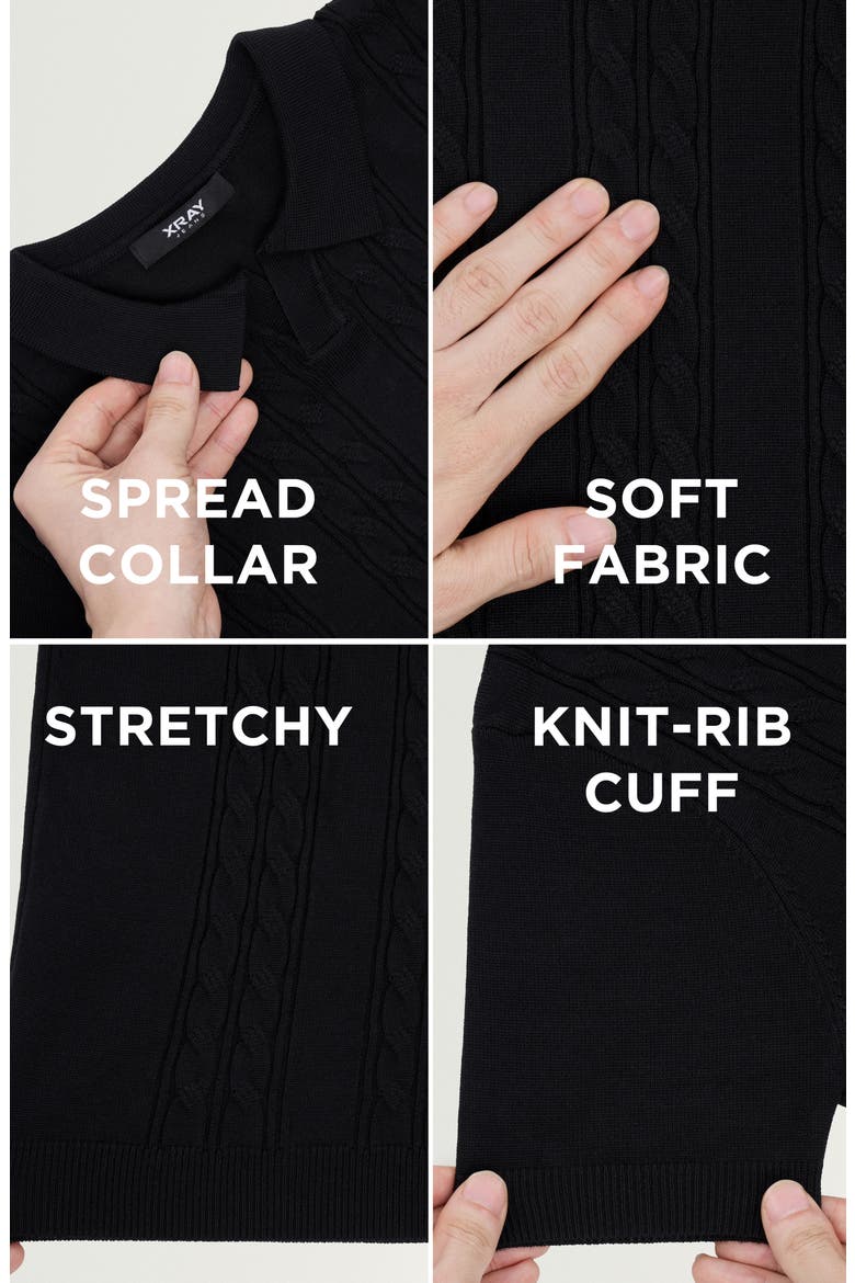 Kids' Cable Knit Polo Sweater, Alternate, color, BLACK