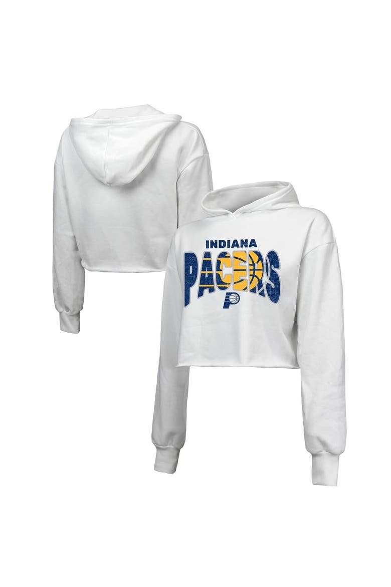 Women's Majestic Threads  White Indiana Pacers Tri-Blend Cropped Pullover Hoodie, Alternate, color, White