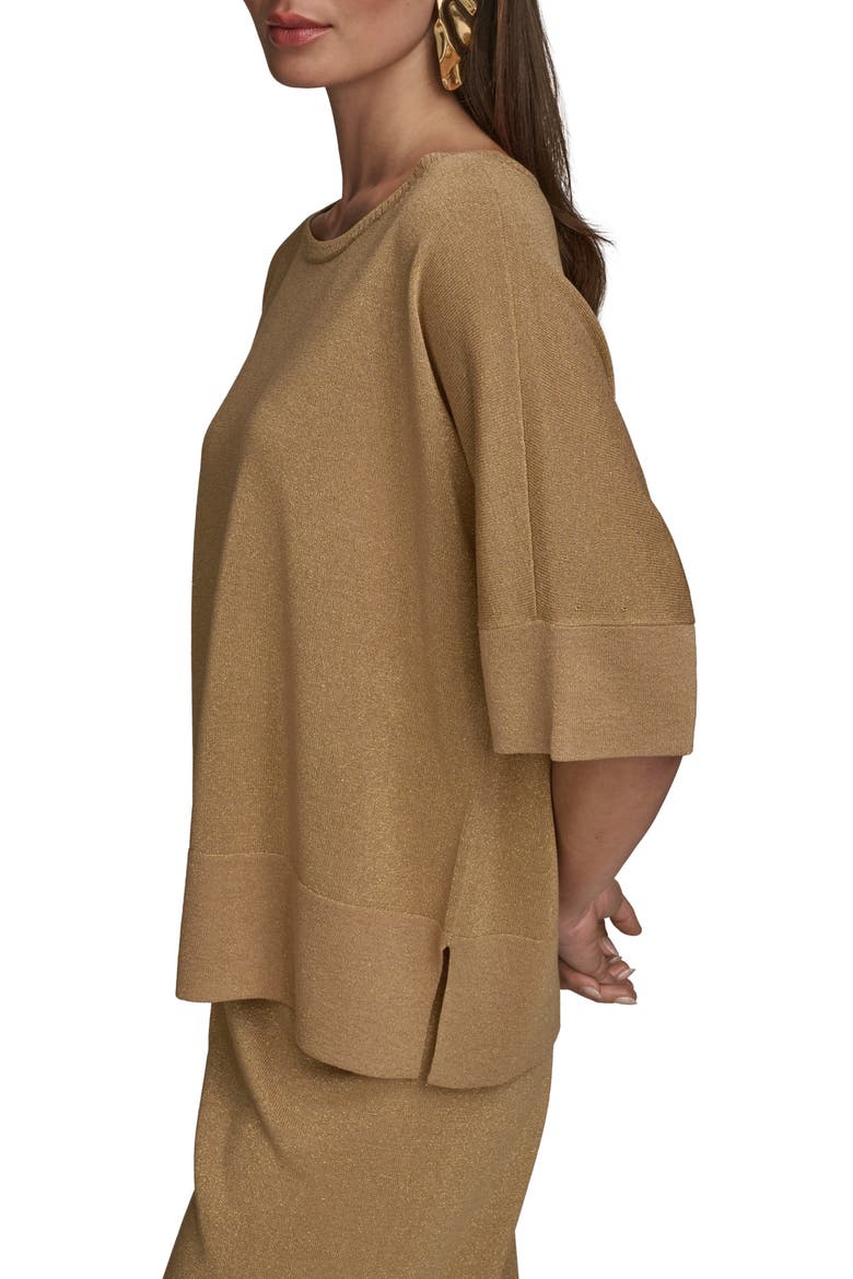 Metallic Short Sleeve Sweater, Alternate, color, FAWN COMBO