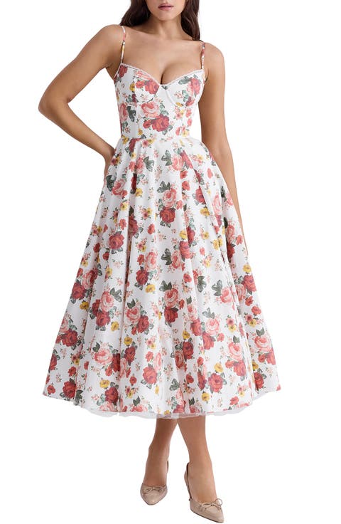 Mademoiselle Bustier Stretch Satin Midi Dress