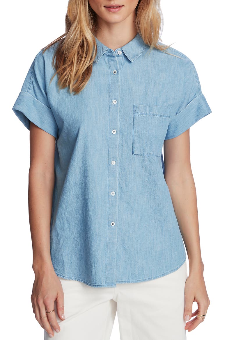 Short Sleeve Chambray Shirt, Main, color, ROMEO BLUE