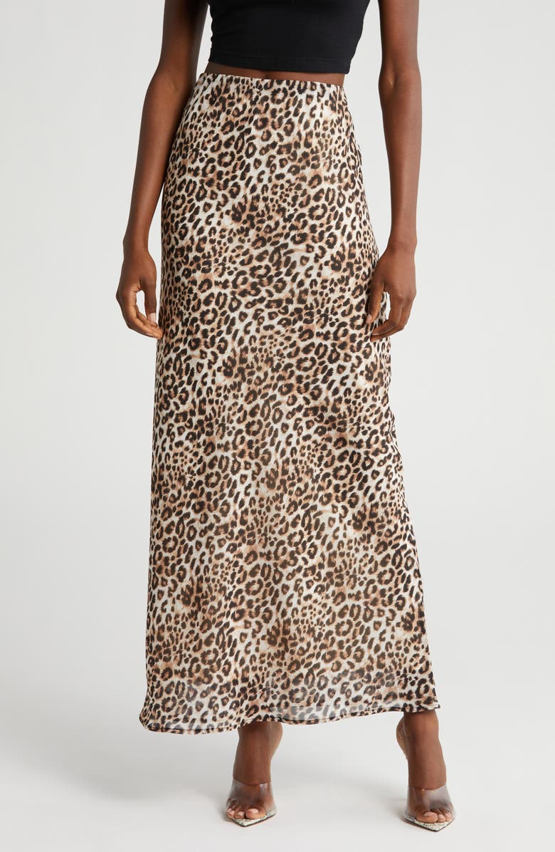WAYF Mae Leopard Print Maxi Skirt, Main, color,