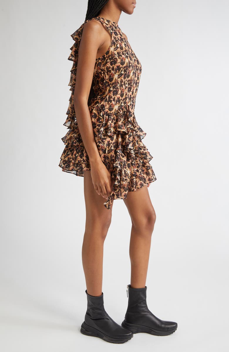 Collina Strada Leopard Print Ruffle Silk Minidress, Alternate, color, Leopard Peony