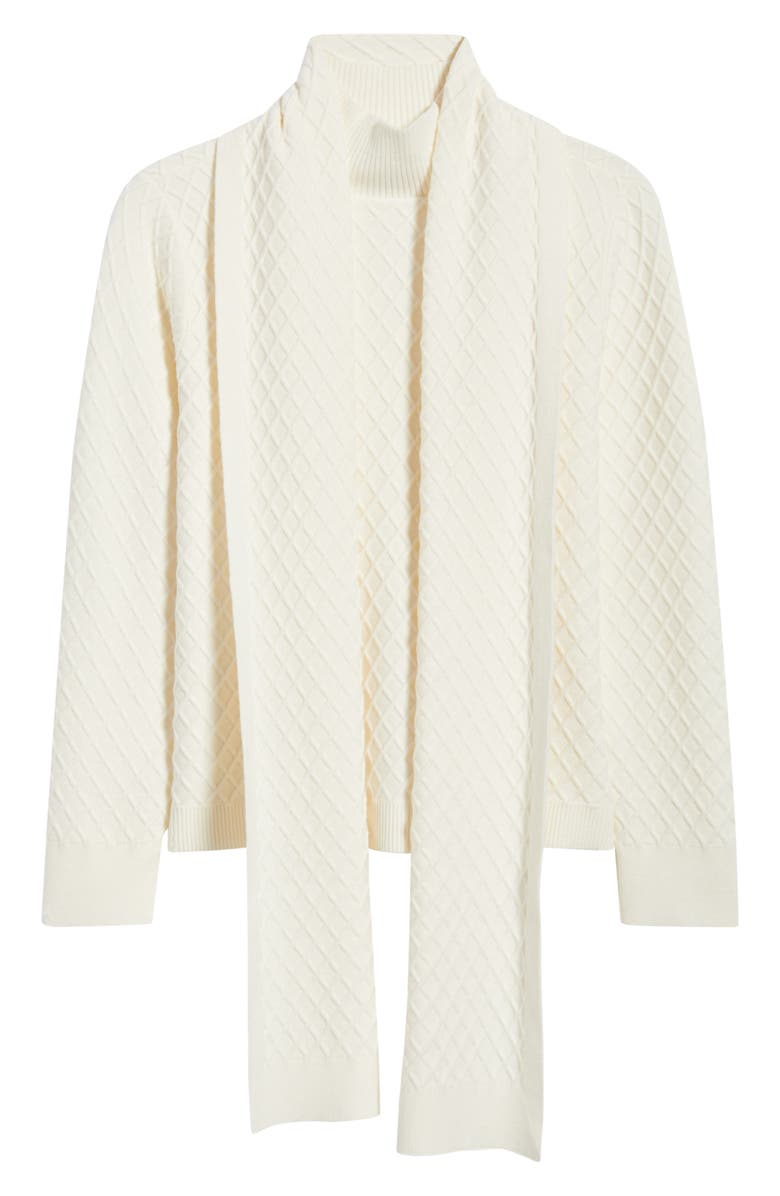 Anne Klein Diamond Stitch Scarf Mock Neck Sweater, Alternate, color, White Dove