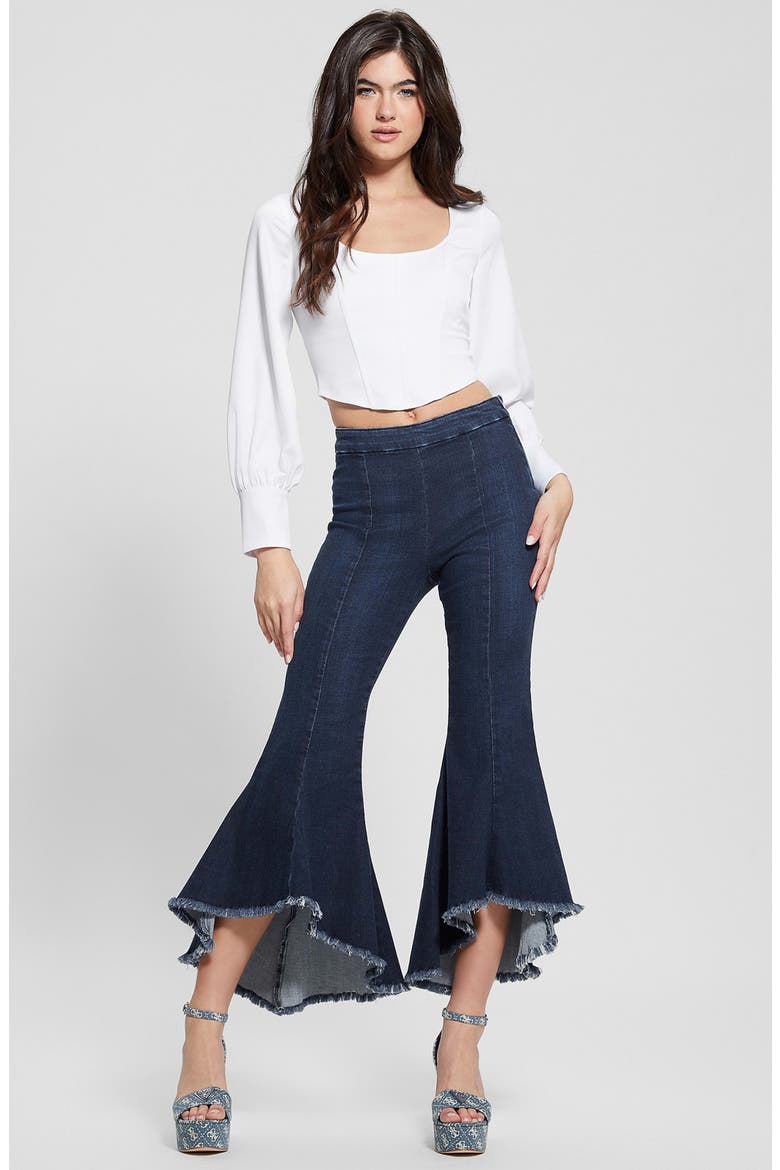 Sofia 1981 Frayed Ankle Flare Jeans, Alternate, color, BLUE