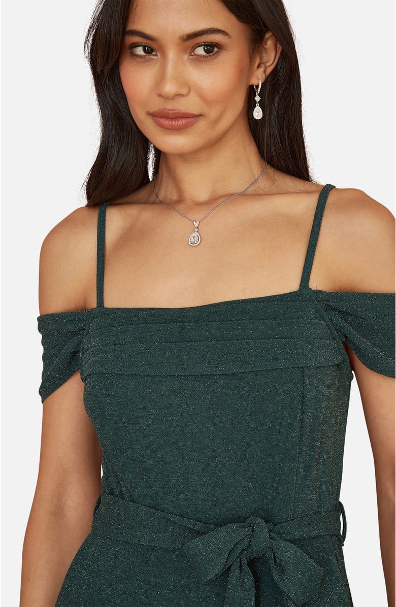 Yumi Sparkle Stretch Bardot Jumpsuit, Alternate, color,