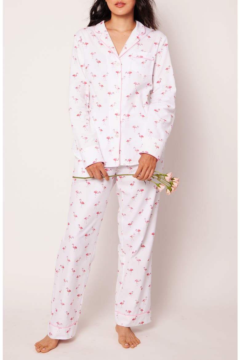 Flamingos Cotton Pajamas, Main, color, WHITE