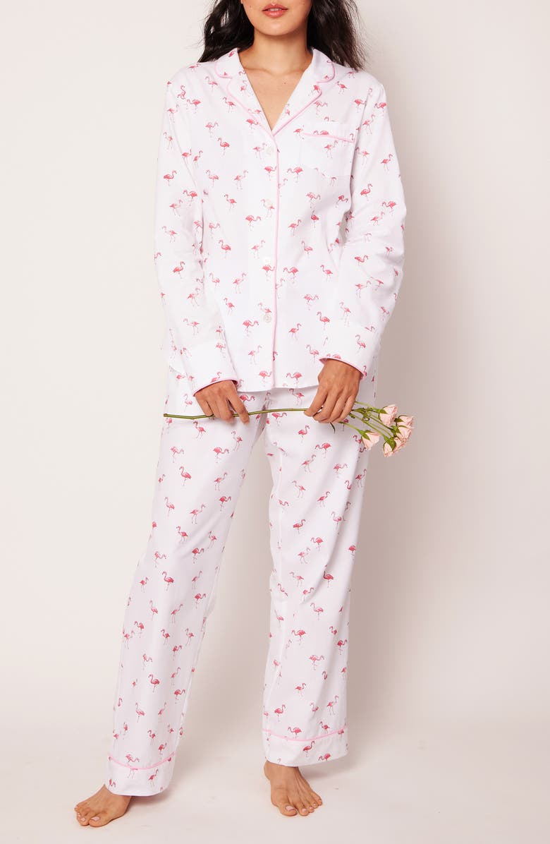 Petite Plume Flamingos Cotton Pajamas, Main, color, White