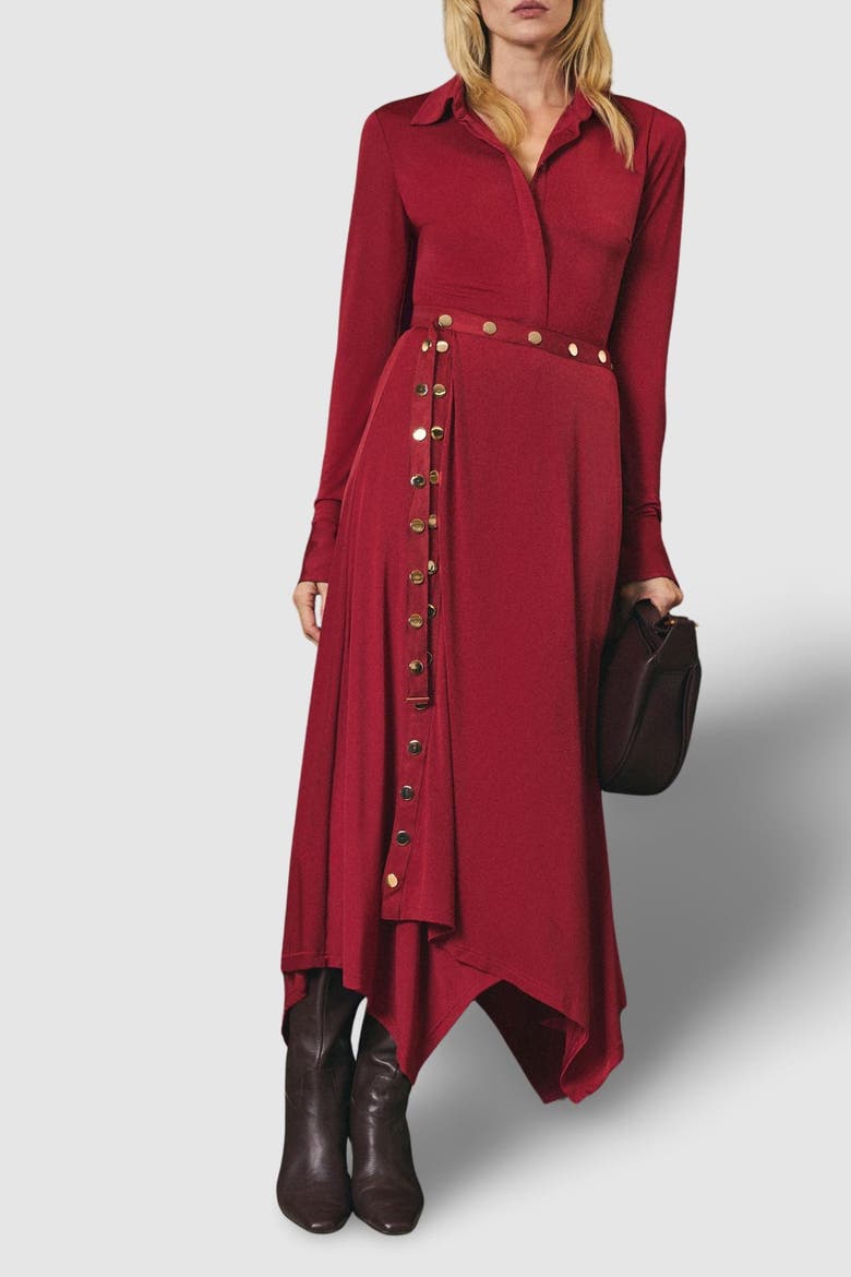 Crepe Hanky Hem Eyelet Maxi Skirt, Alternate, color, Burgundy
