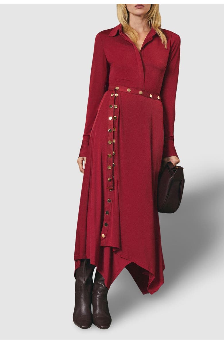 Karen Millen Crepe Hanky Hem Eyelet Maxi Skirt, Alternate, color, Burgundy