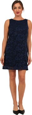 24seven Comfort Apparel Womens Elevate Lace Sleeveless Boat Neck Mini Shift Dress