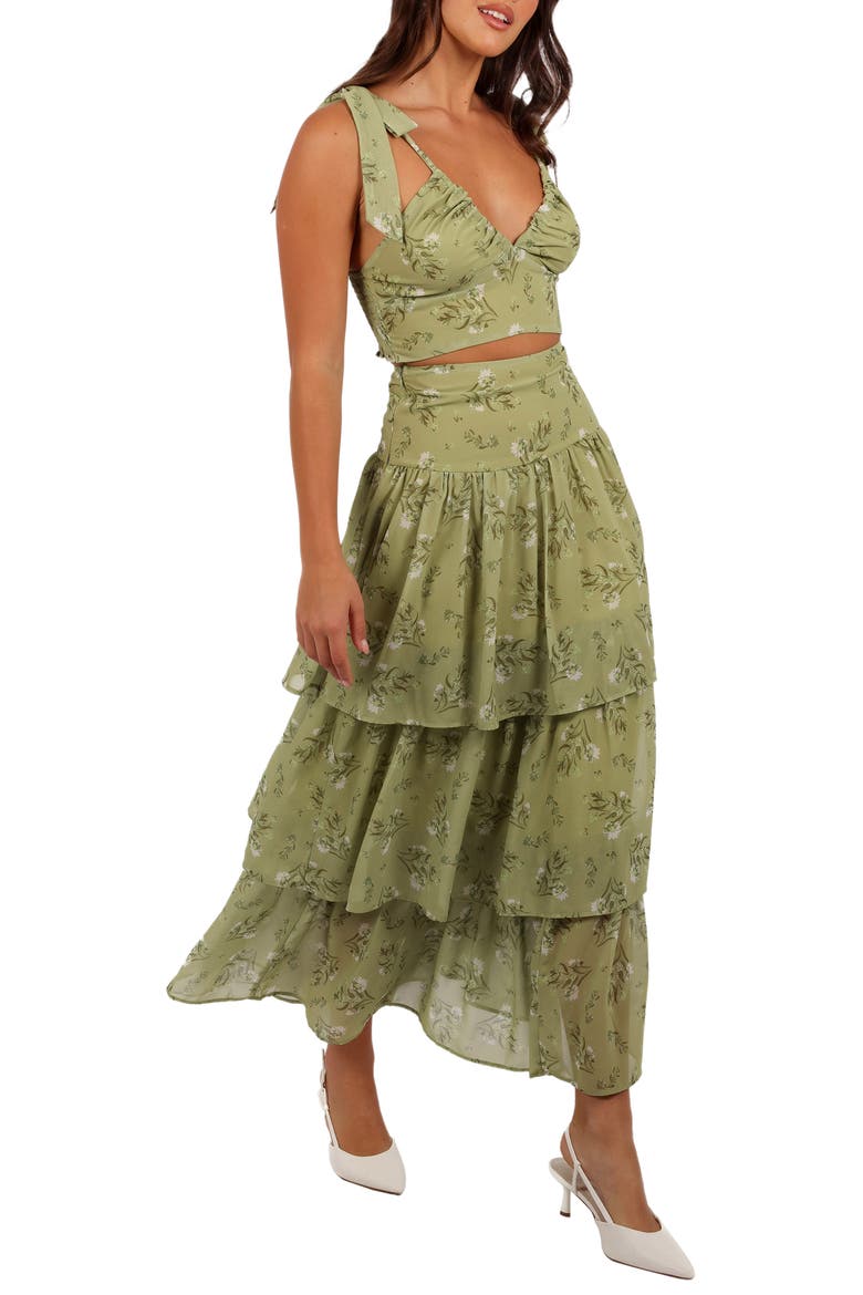 Dorothy Crop Camisole Top & High Waist Skirt Set, Alternate, color, SAGE BOTANICA