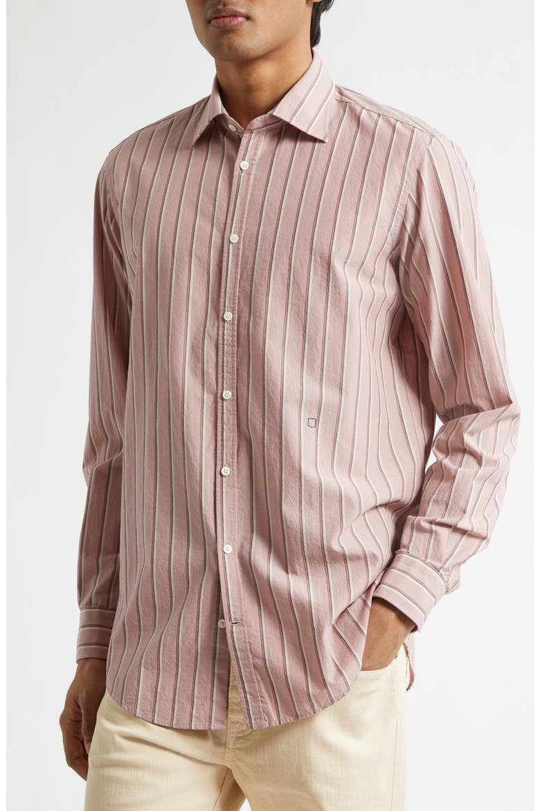 Genova Stripe Cotton Button-Up Shirt, Alternate, color, OLD ROSE