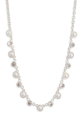 Nordstrom Rack Cubic Zirconia & Faux Pearl Necklace In Metallic