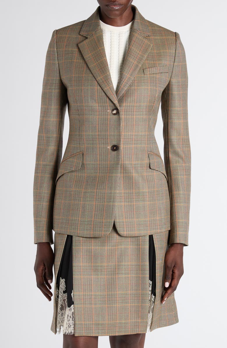 McQueen Country Glen Plaid Single Breasted Wool Blazer, Main, color, Off White Multi