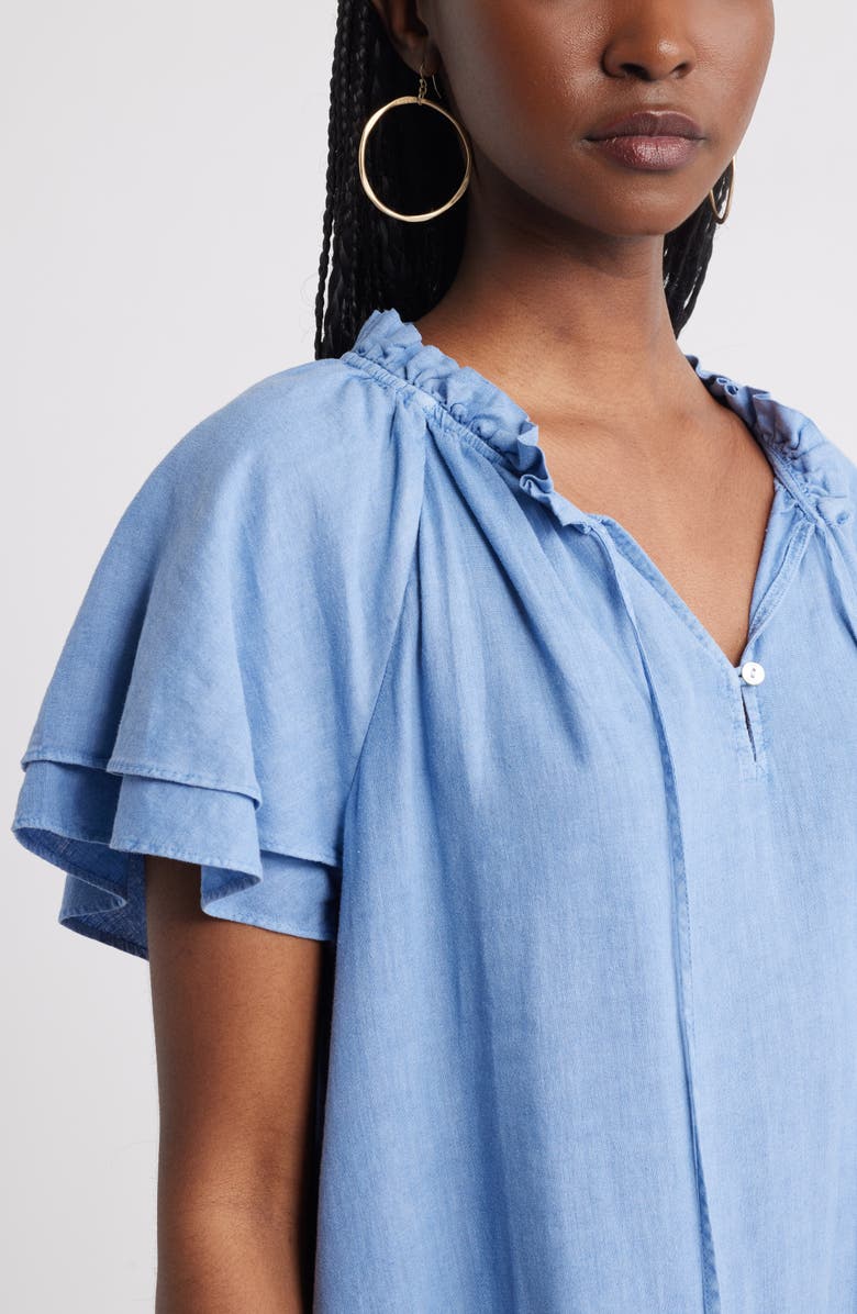 Treasure & Bond Flutter Sleeve Linen Blend Shift Minidress, Alternate, color, Blue Colony