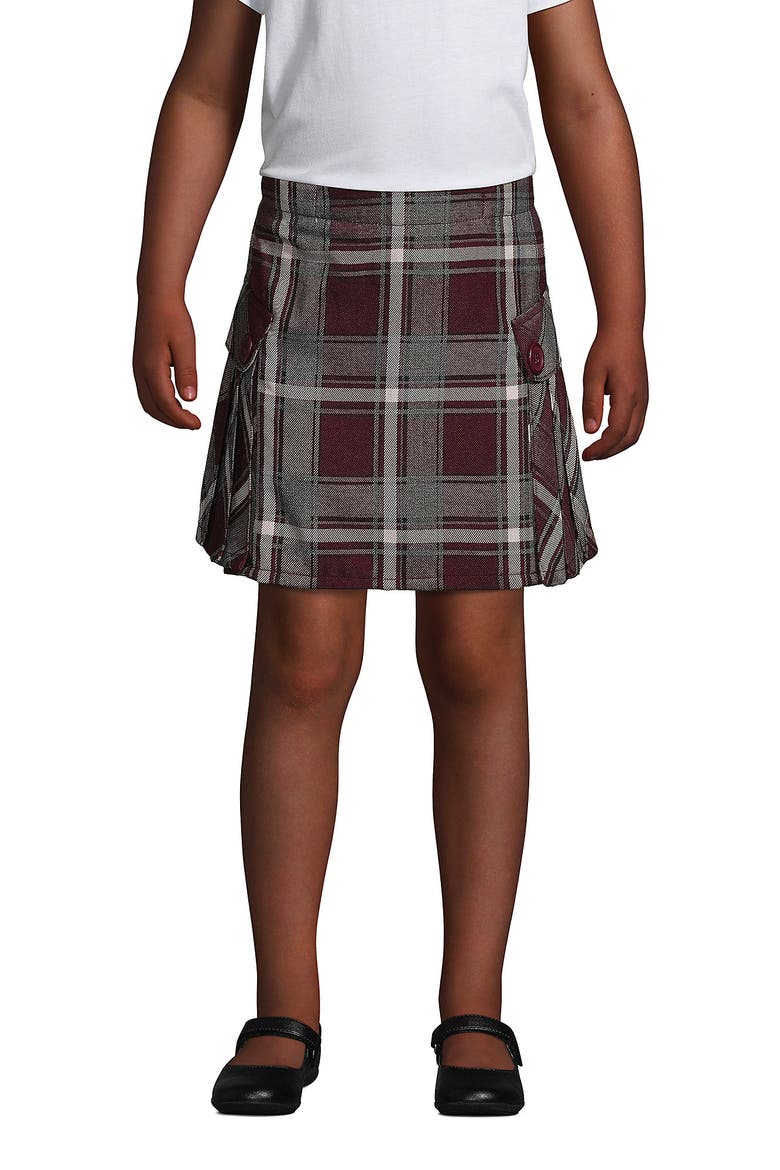 Girls Plus Side Pleat Plaid Skort Above the Knee, Main, color, Burgundy/Gray Plaid