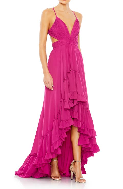 Pleated Tiered Cut Out Sleeveless Gown