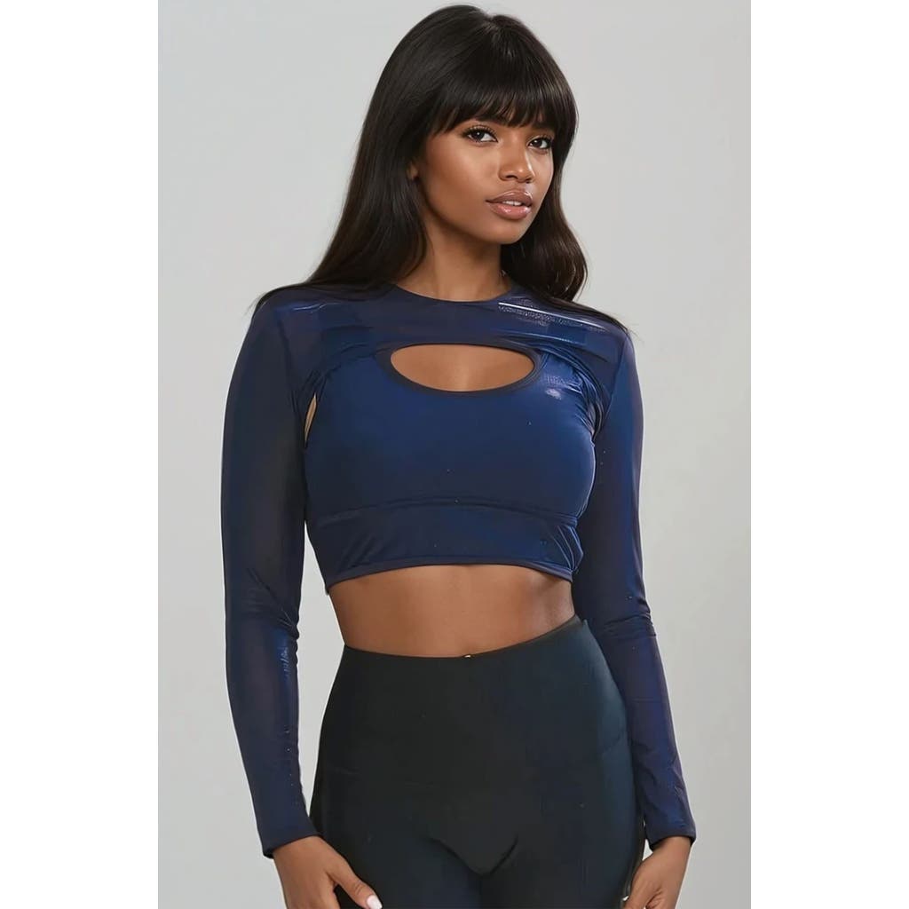 Calypsa Plus Size Mesh Sleeve Swim Cover Up In Blue