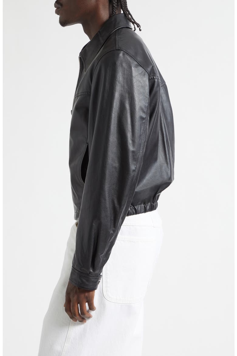 Leather Blouson Biker Jacket, Alternate, color, BLACK