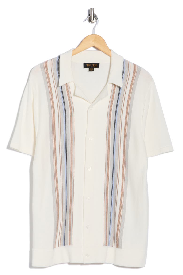 Multi Stripe Knit Camp Shirt, Alternate, color, WHITE/ BLUE/ GREY MULTI