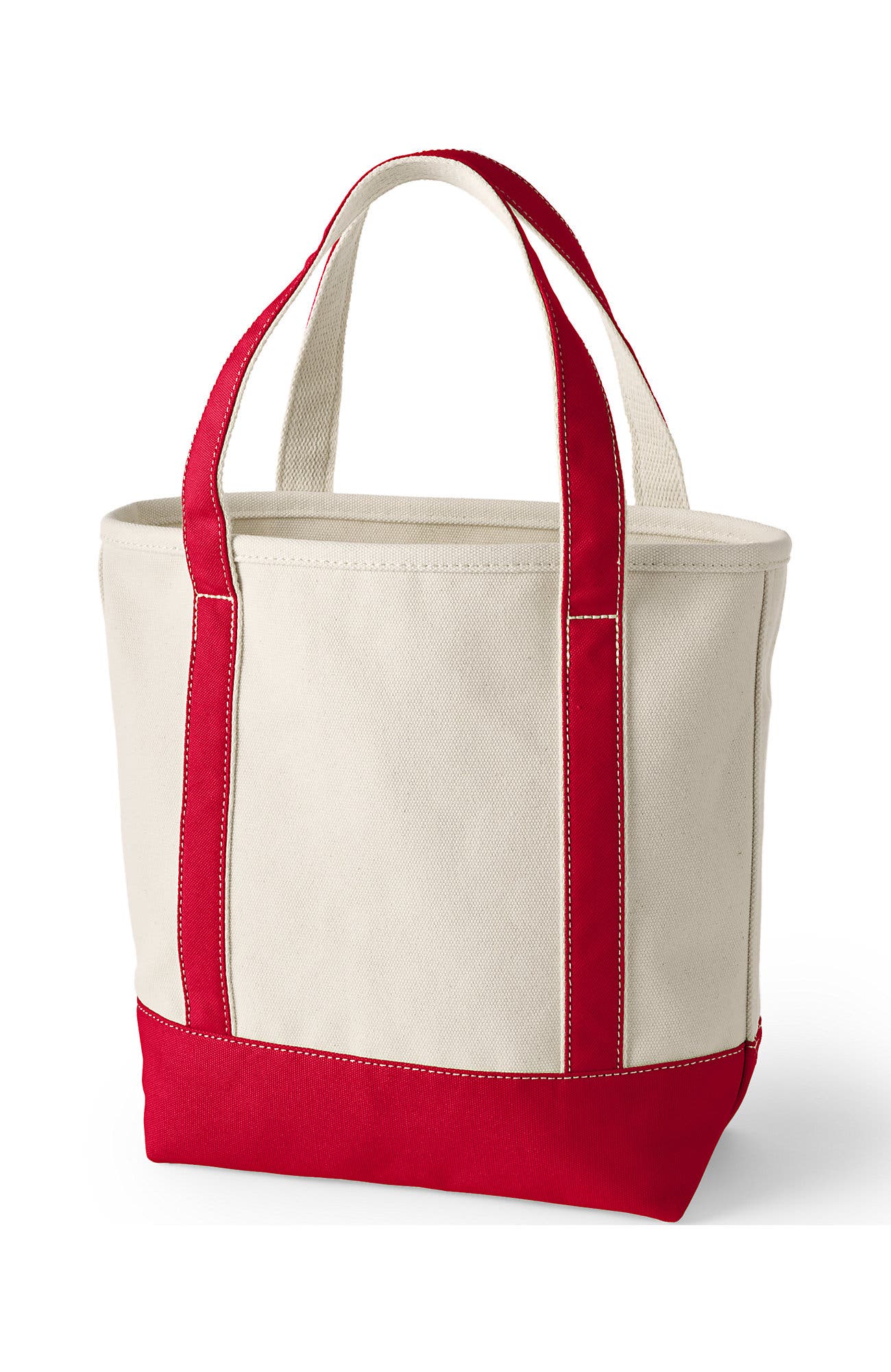 Lands' End Open Top Canvas Tote Bag, Alternate, color, Natural/Heritage Red