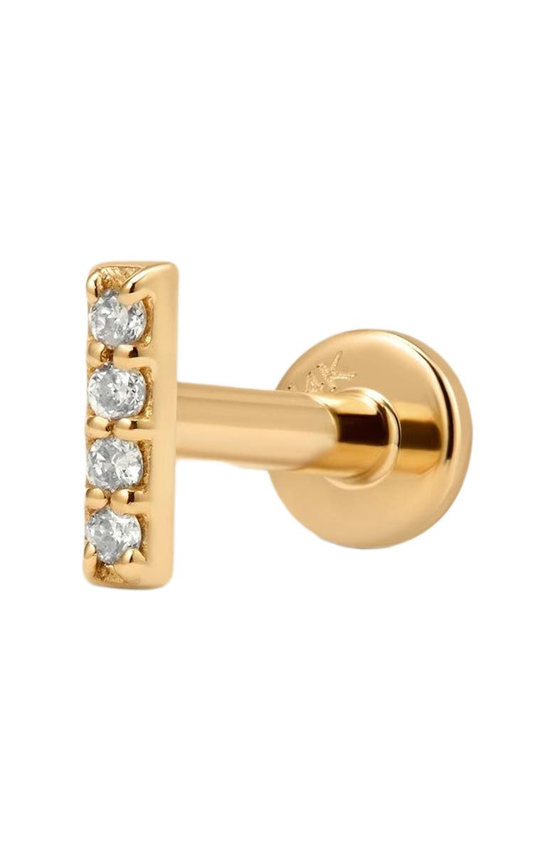 MADE BY MARY 14k Diamond Bar Stud Earring (Flat Back) - Single, Alternate, color, 14K Solid Gold