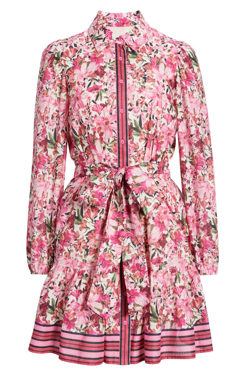 Anne Klein Floral Print Tie Waist Long Sleeve Shirtdress, Alternate, color, 