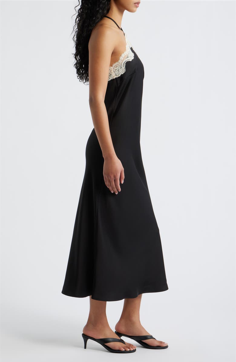 Lucy Paris Celia Lace Trim Halter Satin Dress, Alternate, color, Black