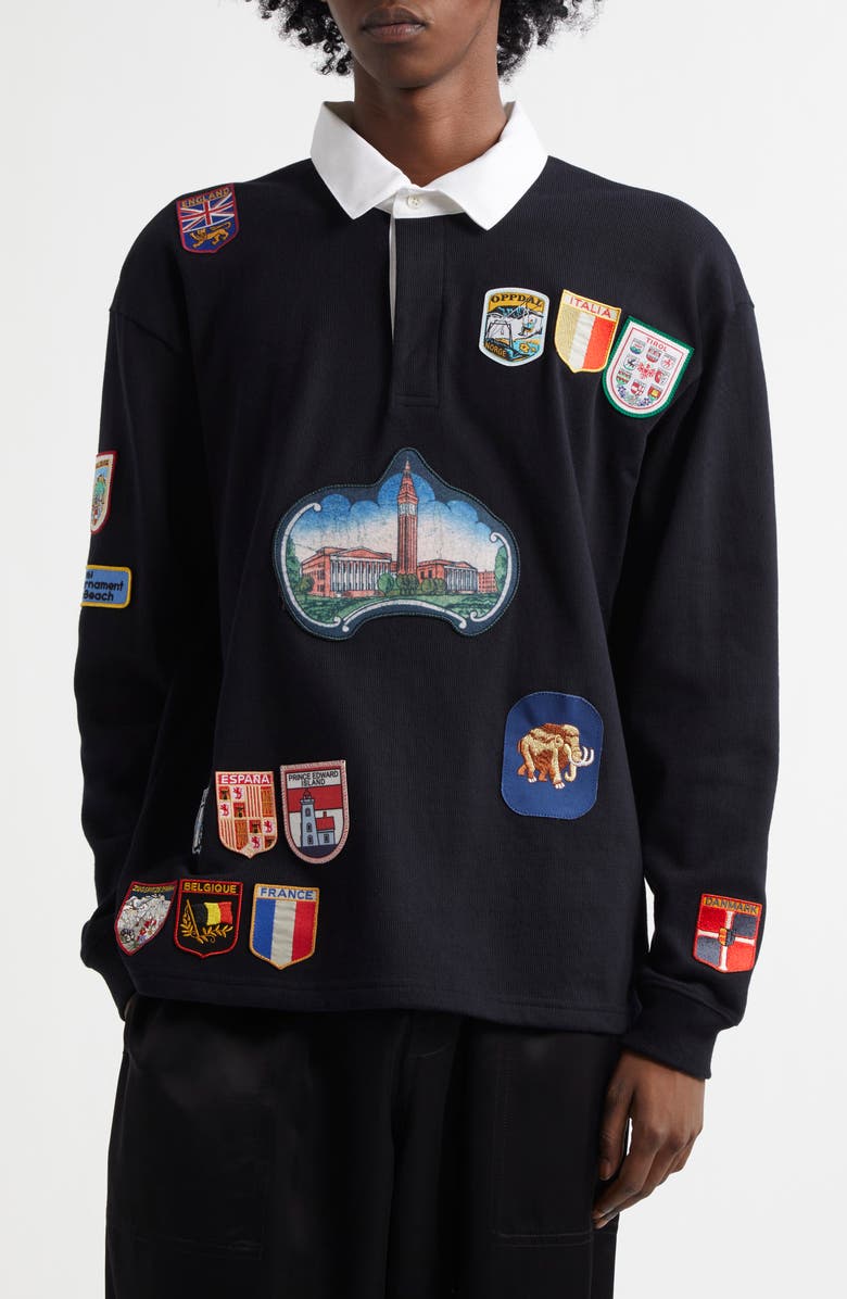 Bode Passport Patch Rugby Shirt, Main, color, Black
