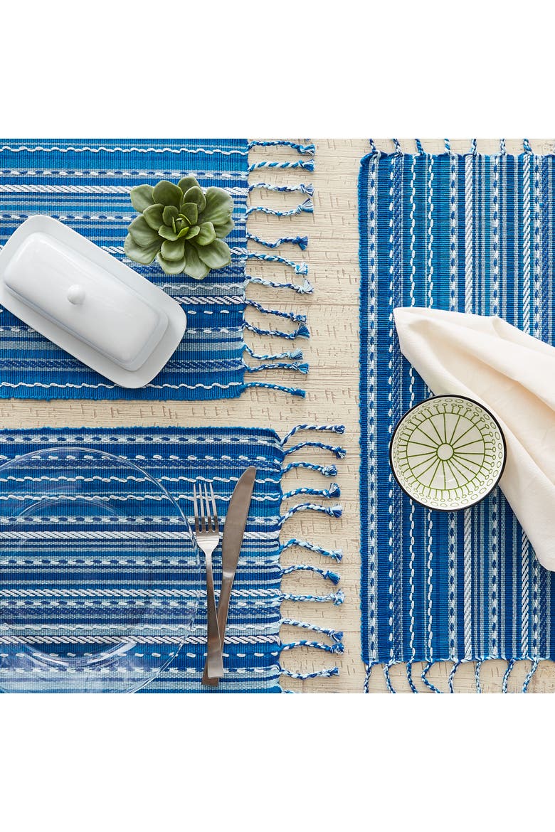 Tonal Stripe With Fringe Placemat Set/6, Alternate, color, Blue
