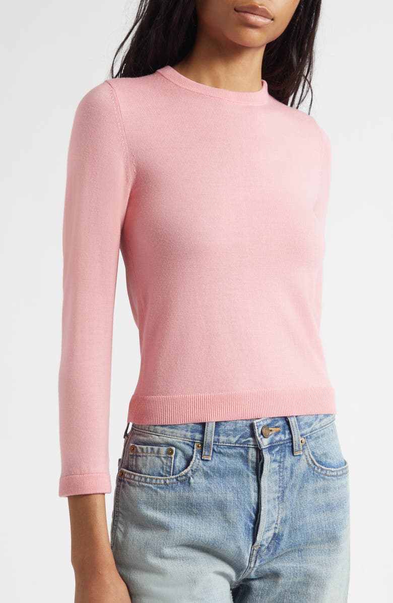 Alice + Olivia Porla Collared Mixed Media Silk Sweater, Alternate, color, Rose Tea