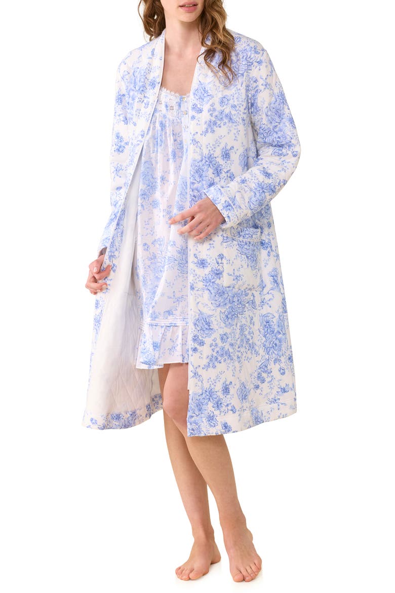 Floral Lace Trim Cotton Chemise, Alternate, color, WHITE/BLUE FLOWER