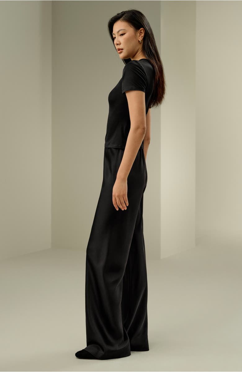 Lilysilk Slim Fitted Silk Jersey Tee, Alternate, color, Black