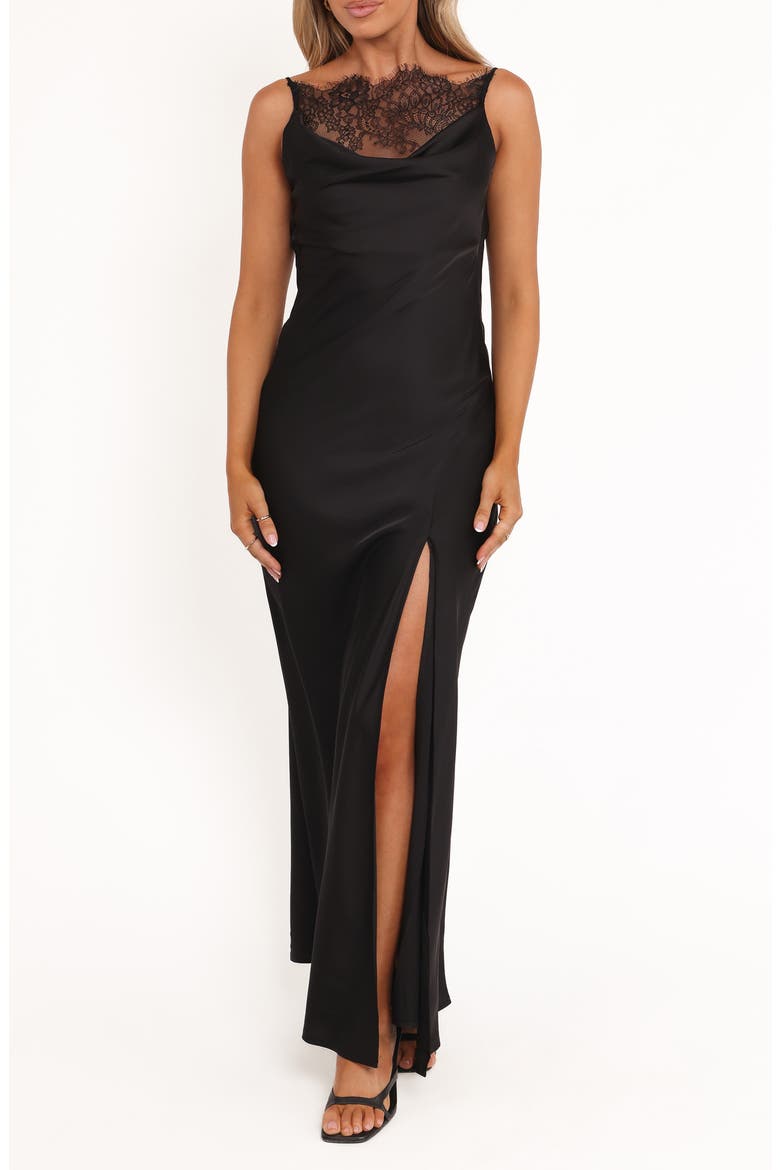Evana Lace Trim A-Line Dress, Main, color, BLACK