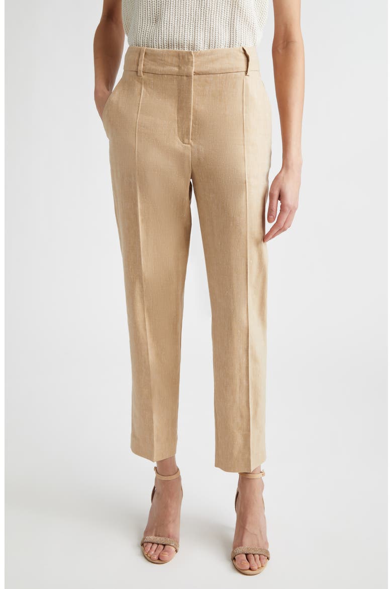 Drago Linen & Wool Slub Twill Ankle Pants, Main, color, 173 TAUPE COGNAC