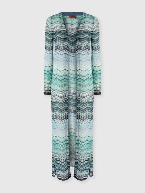 Long Cardigan With Chevron Motif And Sequins