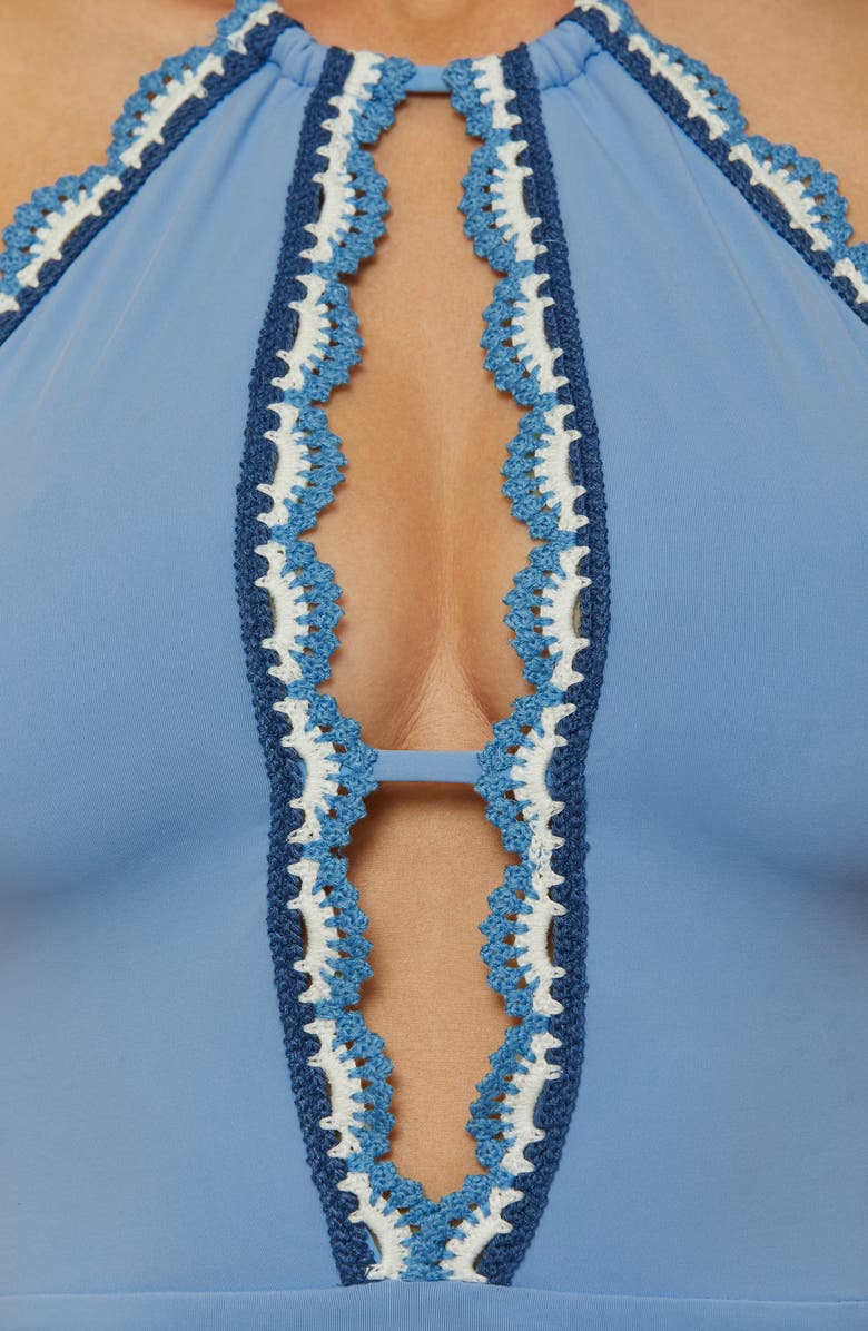 Lucky Brand Malaga Crochet Trim One-Piece Swimsuit, Alternate, color, 