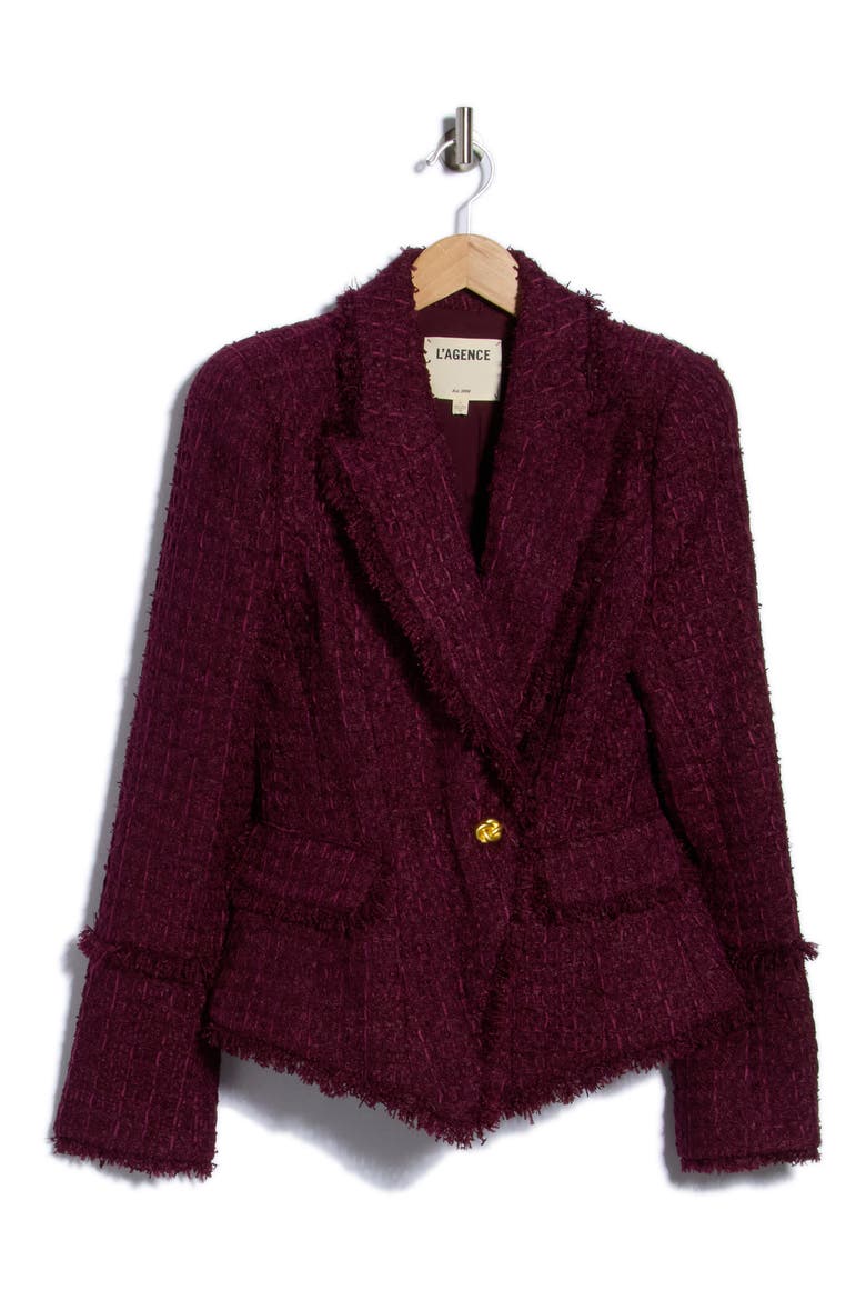 Kaisley Frayed Tweed Blazer, Main, color, DARK PORT