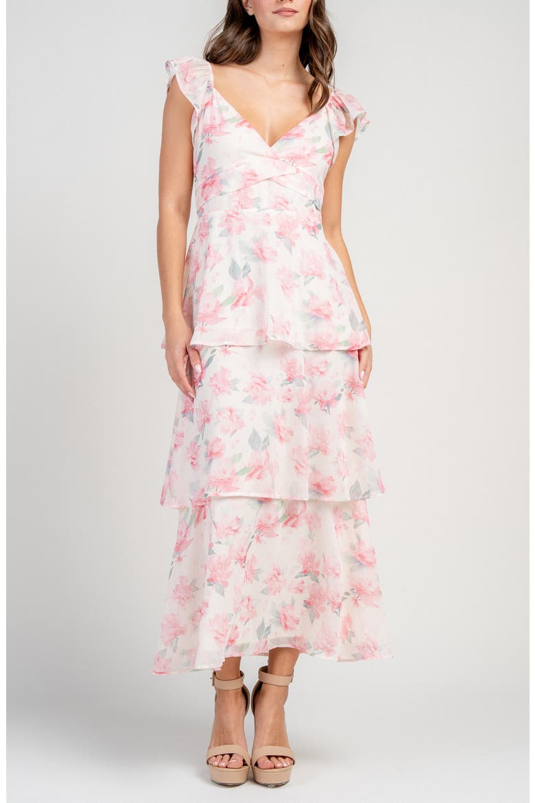 Floral Tiered Maxi Dress, Alternate, color, PINK FLORAL