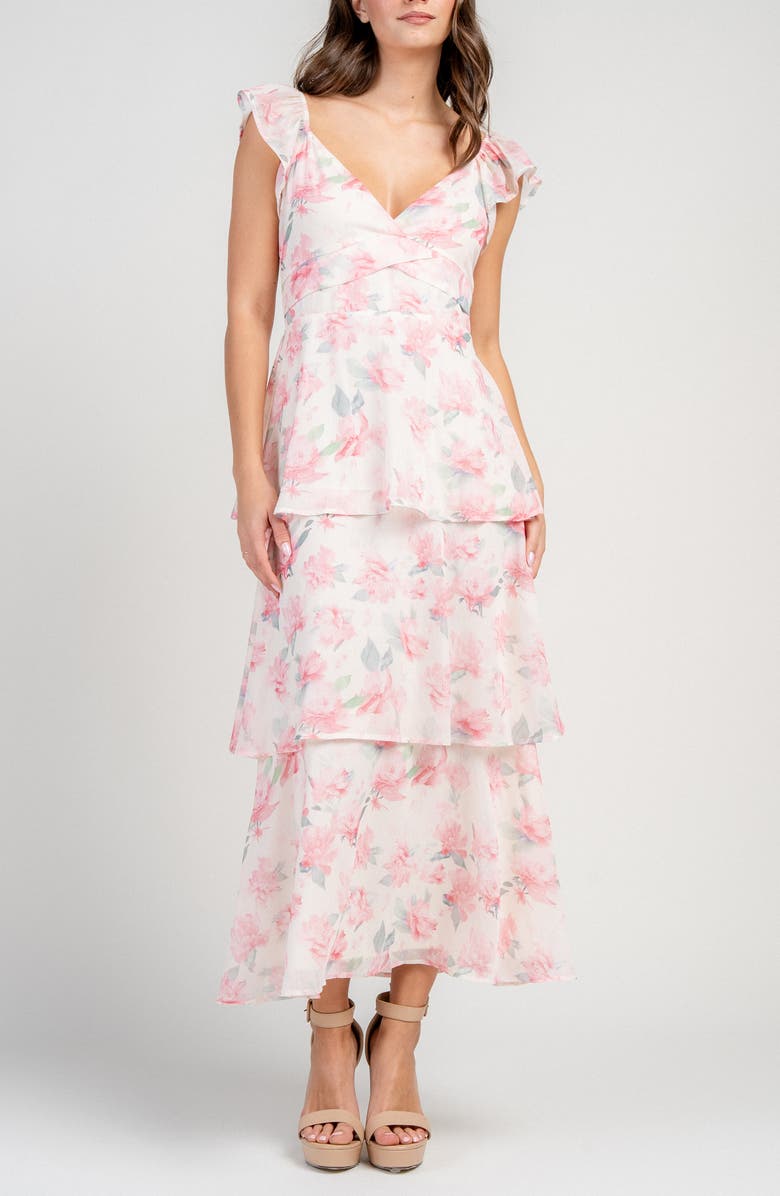 Beivy Floral Tiered Maxi Dress, Alternate, color, Pink Floral