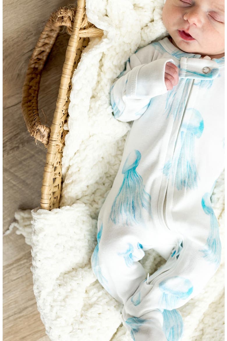 Organic Cotton Zip Footie, Alternate, color, JELLYFISH
