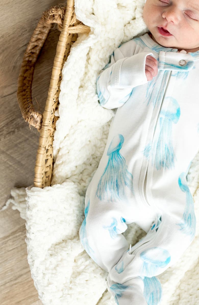 L'ovedbaby Organic Cotton Zip Footie, Alternate, color, Jellyfish