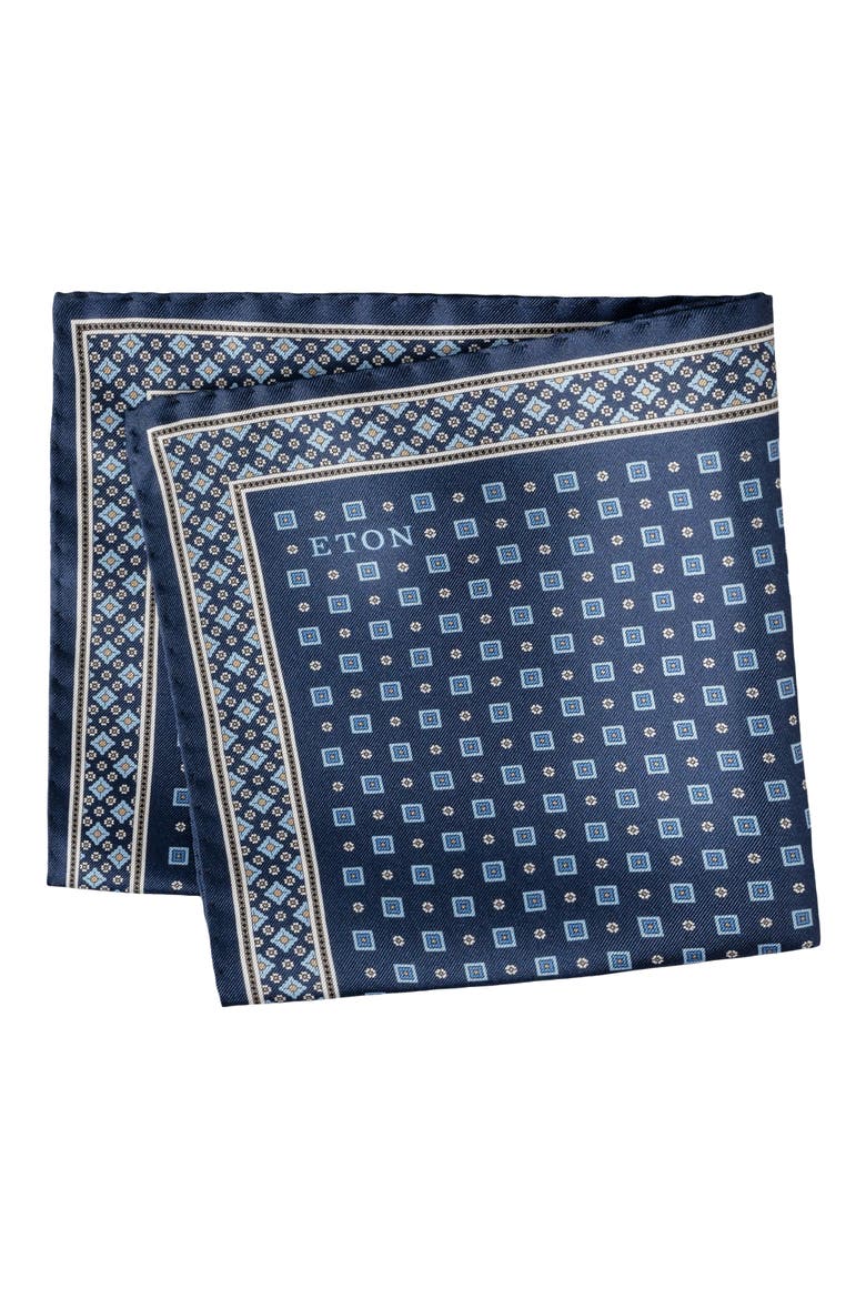 Geometric Print Silk Twill Pocket Square, Main, color, NAVY